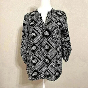 Pink Rose elephant print blouse size small